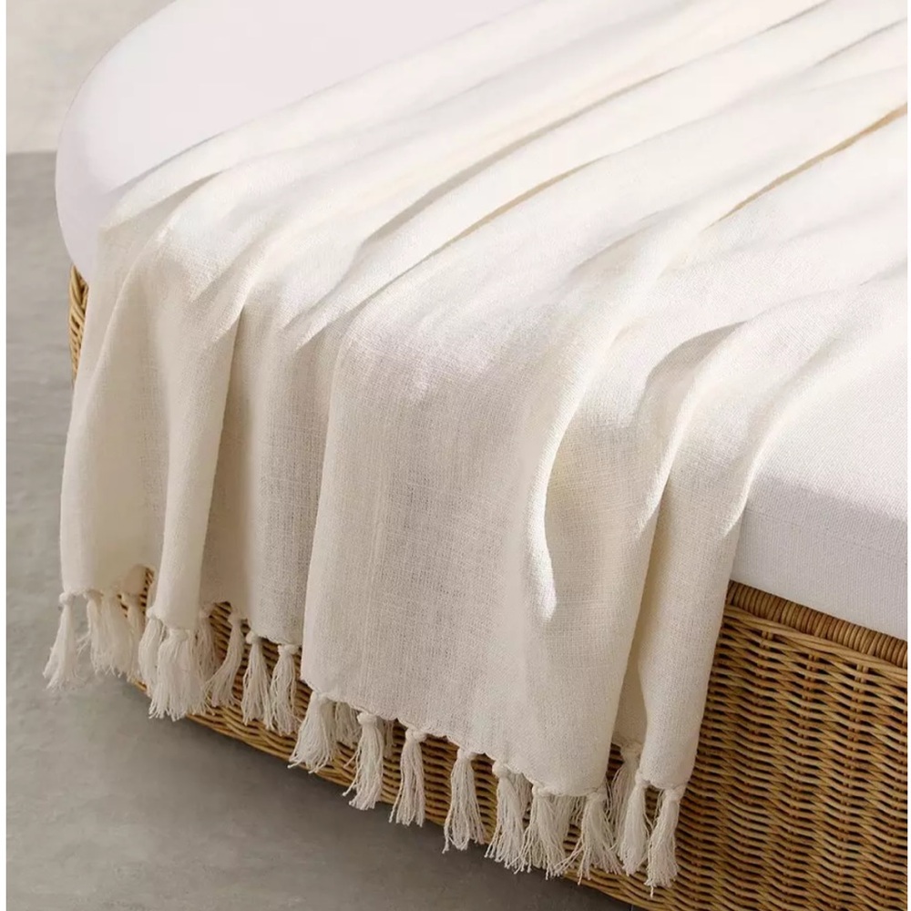 Serena & Lily Mendocino Elegant Ivory Linen Throw Blanket
